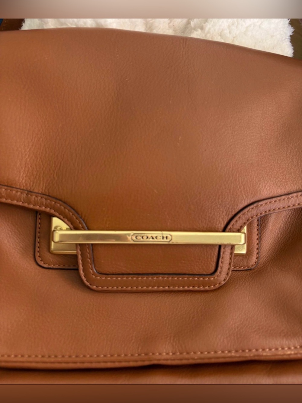 Coach Tan Leather Shoulder Bag with Gold Hardware